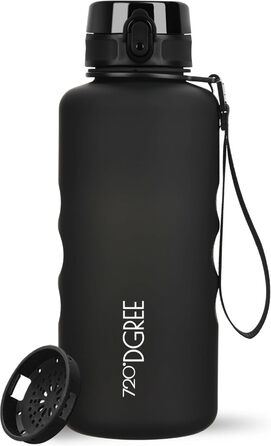 Спортивна пляшка для води 2 л 720°DGREE uberBottle з мотиваційною шкалою, знімною ручкою, ситечком, Tritan, BPA-free, для спорту, фітнесу, роботи, університету, чорна