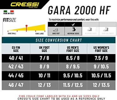 Ласти Cressi Gara 2000 HF чорні 42/43 для апное та фрідайвінгу, високопродуктивні