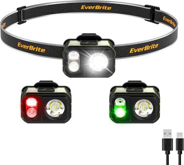 EverBrite LED налобний ліхтар: перезаряджуваний, 45г, IP67, 7 режимів, червоне та зелене світло для бігу, туризму, кемпінгу