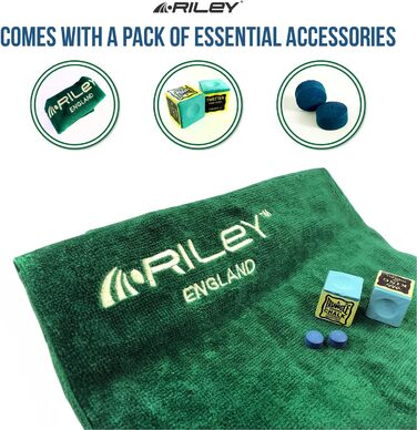 Більярдний кий Riley England Billardqueue 3/4, ручна сплетіння, з горіховою ручкою, шток з берези, 145 см, наконечник 9,5 мм, з чохлом, подовжувач 15 см та аксесуарний набір RES-1-Design