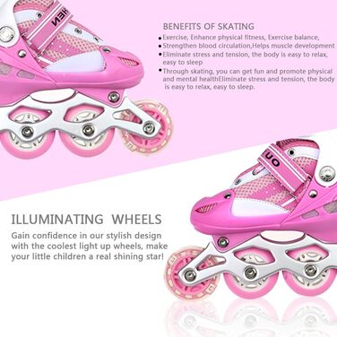 Дитячі ролики-кольоротки, регульовані, 3-в-1, для дівчаток та хлопчиків, розмір 31-38 (S, Рожеві)