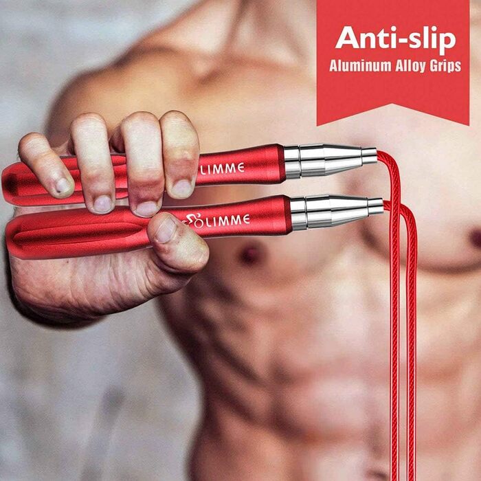 Стрибкове канат Sport Springseil для фітнесу дорослих, сталевий, 5 мм, з підшипниками, 2 запасні канати, червоний