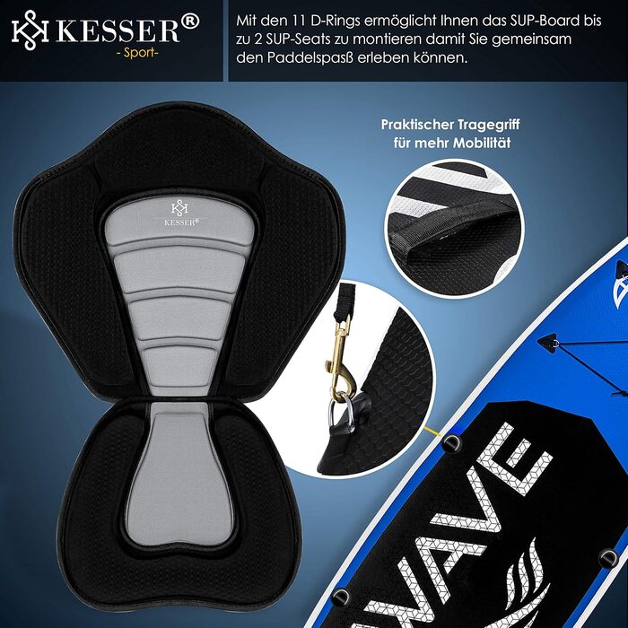 Надувна SUP-дошка KESSER® 6'' преміум для водного спорту, комплект аксесуарів, до 130 кг
