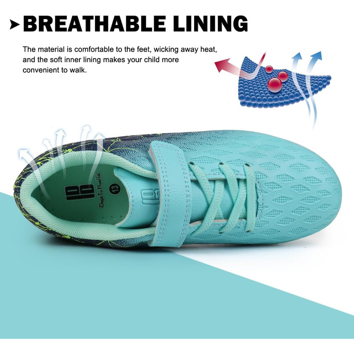 Дитячі футбольні бутси JABASIC Firm Ground для хлопчиків та дівчаток (26 EU, Зелений, Темно-синій)