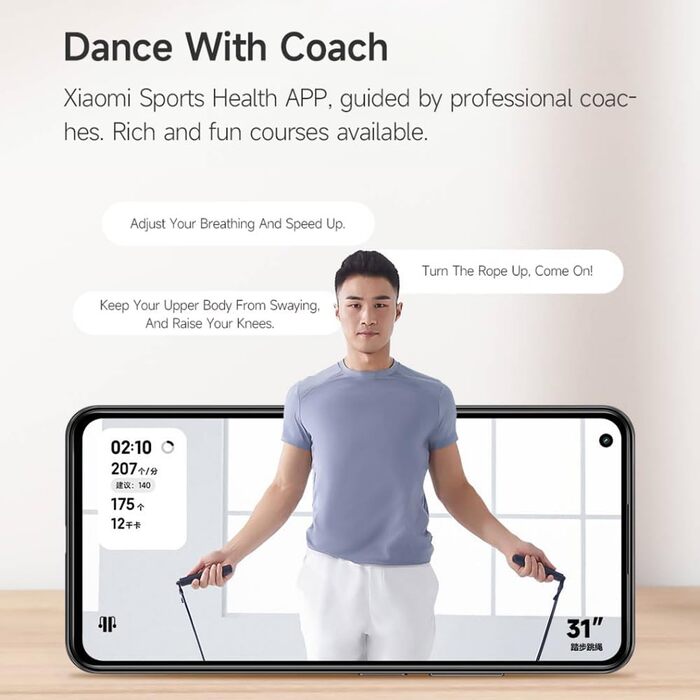 Розумна скакалка Xiaomi Smart Jump Rope з точним відстеженням, Bluetooth 5.0, USB-C, бездротове та дротове підключення, компактна