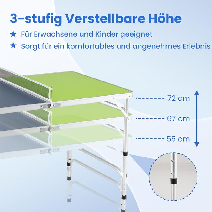 COSTWAY Стіл для пінг-понгу міні складний, регульована висота, з сіткою, 2 ракетки та 2 м'ячі, 120 x 76 см, для гри в приміщенні та на вулиці