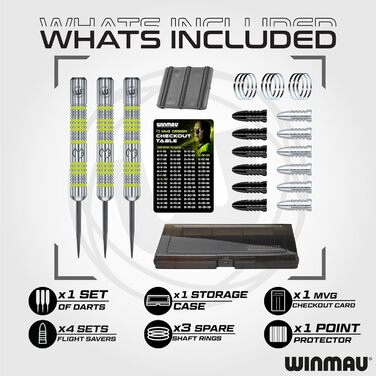 WINMAU Michael Van Gerwen (MvG) подарунковий набір для дартсу, 50 предметів, сталевий наконечник, 4 комплекти стрижнів, 4 комплекти оперень та аксесуари