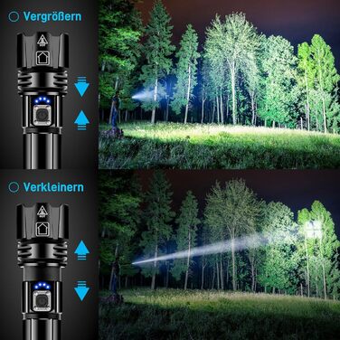 Ліхтар LED Glarylight XHP70.2 500000 Lux, перезарядна тактична лампа з 5 режимами та регулюванням фокусу, водонепроникна IPX7, для кемпінгу, туризму, надзвичайних ситуацій (2 шт.)