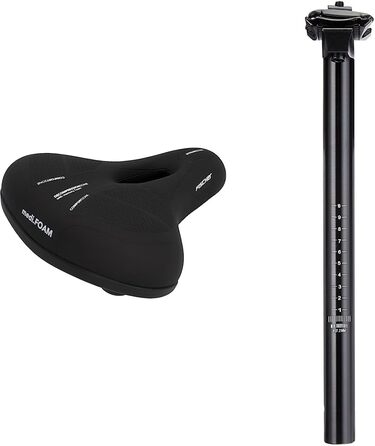 Сідло FISCHER Memory Foam з пам'яті ефектом | Зняття тиску завдяки вставці з піни | Для трекінгу та MTB (City, комплект з підсідельним штирем, чорне)