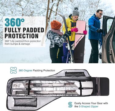 Водонепроникний сноубордистський мішок для перевезення в літаку, повний захист для сноуборду, черевиків, одягу, шолому та спорядження, регульована довжина (157-181 см), рожевий колір