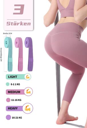 Фітнес-гумки для фітнесу, пілатесу та йоги, набір 3 шт. з різним опором, антиковзні, для силових тренувань, фітнес, зелений, рожевий, фіолетовий