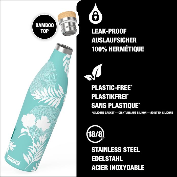 Термос-бутилка SIGG Meridian 0,5 л Sumatra Birds, нержавійка, бамбукова кришка, ізольована, без BPA, герметична