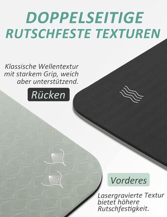 Килимок для йоги з неслизьким покриттям та ручкою, 6|8 мм товщина, фітнес килимок для занять спортом вдома та на вулиці, чорний та сірий