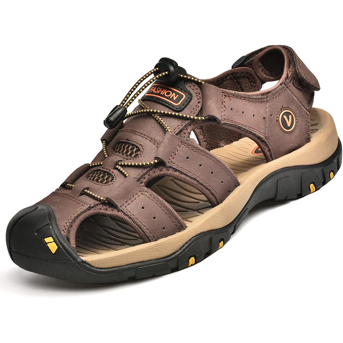 Чоловічі сандалі з натуральної шкіри для пляжу, піших прогулянок та активного відпочинку. Легкі, дихаючі сандалі для літа та риболовлі (46 EU, Коричневий/Червоний)