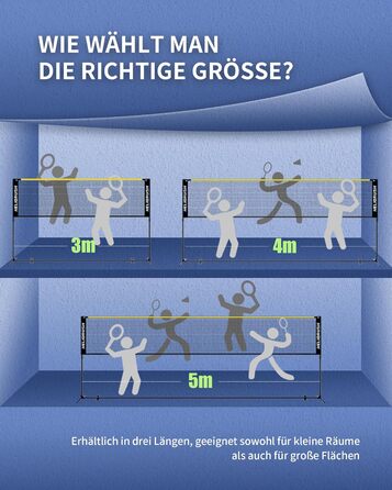 Мережа для бадмінтону та волейболу з регульованою висотою (3/4/5м) для саду, пляжу, басейну. Сталевий каркас, HDPE сітка. Чорно-жовта, 400 см