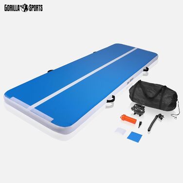 Надувний гімнастичний мат GORILLA SPORTS 3м/5м, 10 см, з електричним насосом і сумкою – для тренувань, йоги, фітнесу, тумблінгу