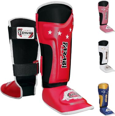 Дитячі щитки для гомілок Farabi Sports для кікбоксингу, MMA, муай-тай, захист гомілки для тренувань, спарингу, боксу, бойових мистецтв, червоні