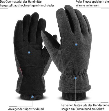 Зимові рукавички OZERO для чоловіків та жінок -30°C, з оленячої шкіри, водонепроникні, вітронепроникні, для водіння, піших прогулянок, велосипеда (L, сірий)