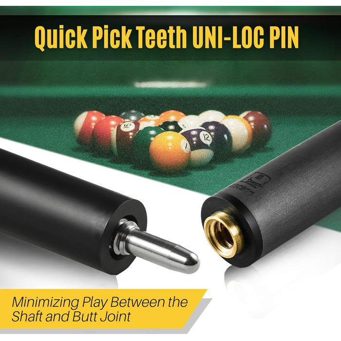 PODAYUDE Білліардний кий для стрибків та руйнування з карбону, 3 частини, 12.9 мм наконечник, 19 oz, чорний/жовтий