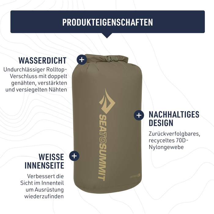 Водонетричка Sea to Summit 13л - легка, водонепроникна сумка для зберігання, оливковий зелений