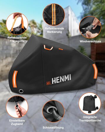 Чохол для велосипеда на багажник HENMI, 420D Oxford, водонепроникний, UV-захист, міцний, 210x110x70 см, для електровелосипеда та транспортування