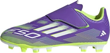 Дитячі футбольні бутси Adidas F50 Club Hook and Loop для гри на твердих та універсальних покриттях, розмір 35 EU, фіолетовий/білий/лимонний колір