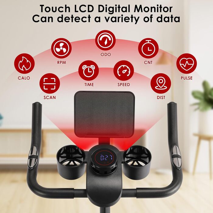 Велотренажер LIFERUN з регульованим опором, 0-100% магнітний опір, тихий велотренажер з LED-монітором, тримачем для планшету, для кардіотренувань вдома, до 120 кг, чорний