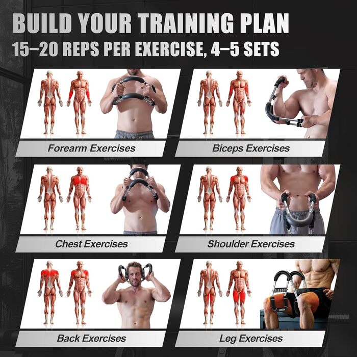 Тренажер для рук Twister з 6 рівнями навантаження (30-50 кг/30-150 lbs), портативний тренажер для грудних м'язів зі знімним дизайном - тренажер для грудей для чоловіків для дому, офісу та подорожей, червоний 30-100 lbs 4Spring (сірий 30-100 lbs 4Spring)