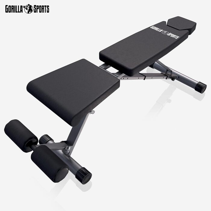 GORILLA SPORTS® Складана лавка для жиму, 8-позиційна спинка, 4-позиційне сидіння, з утримувачем для ніг, універсальна тренувальна лавка до 200 кг