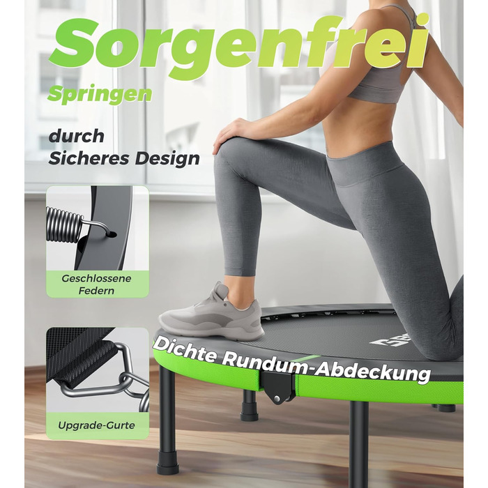 Міні-батут BCAN для дому, 102 см, складний, для дорослих, з регульованою ручкою, до 150 кг, для фітнесу та тренувань