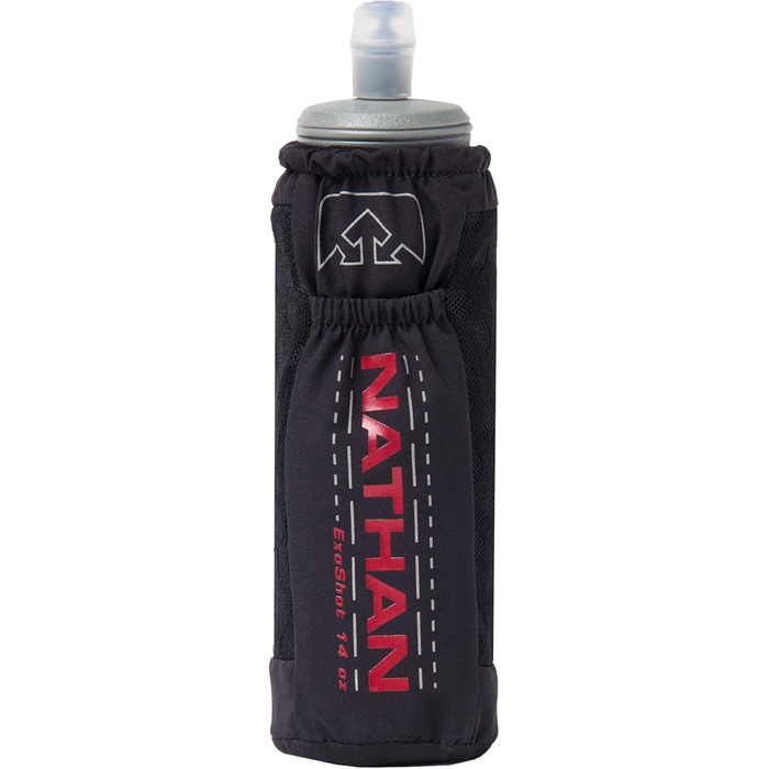 Nathan ExoDraw Grip Free Running Soft Flask 530 мл, BPA-free, з чохлом, сталь-сірий/чорний/червоний, пляшка для води для бігу