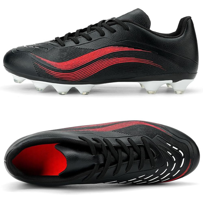 Футбольні черевики для чоловіків та хлопців, чорно-червоні, з шипами для штучного покриття, для тренувань та змагань