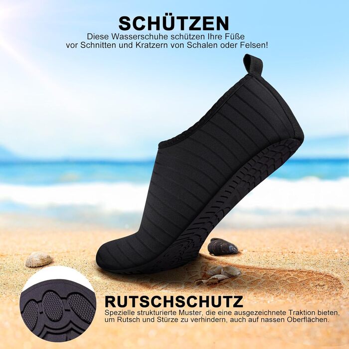 Водні шкарпетки для плавання та відпочинку на пляжі: жіночі та чоловічі, розмір 39 EU, смугасті, чорні