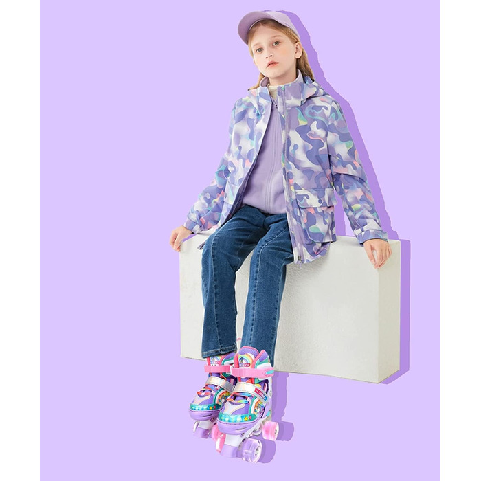 Дитячі ролики Kinder Einhorn для дівчаток, 3-6 років, з підсвічуванням, регульовані, для початківців, фіолетові. XS (26-29)