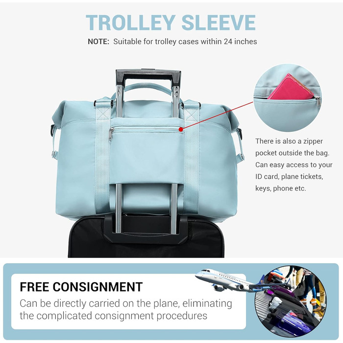 Спортивна сумка LOVEVOOK для жінок: водонепроникна дорожня сумка-мішок, 30L, світло-блакитна