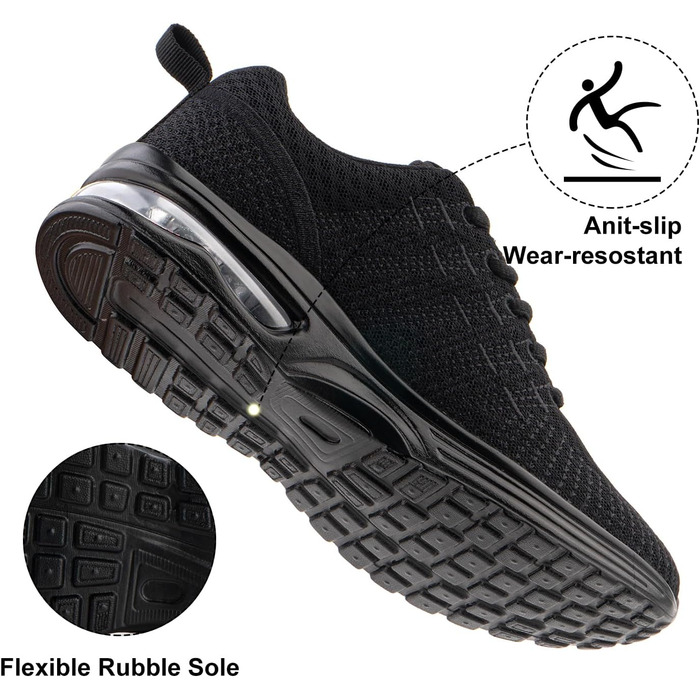 Жіночі кросівки для бігу Hitmars: спортивне взуття з повітряною подушкою, дихаюче, з неслизькою підошвою, легкі, для бігу по вулицях, для фітнесу, ходьби, розміри EU 36-42, чорний колір