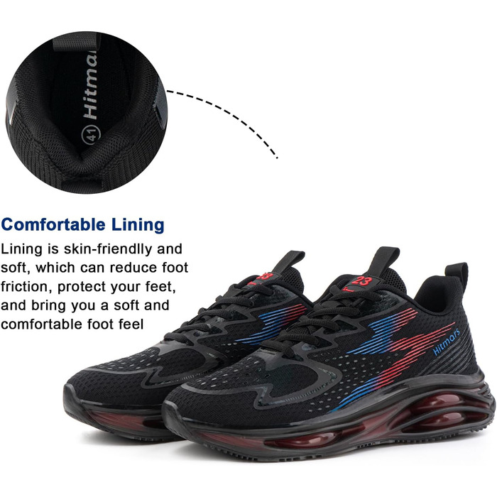 Кросівки для бігу Hitmars для чоловіків: спортивні, легкі, дихаючі, для бігу, фітнесу, вулиці, повсякденного носіння, чорно-червоні, розміри EU39-46