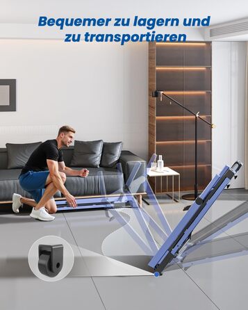 Складне бігове полотно для дому Klappbar 16 km/h, Walking Pad Foldable з нахилом 6%, бігове полотно 158 KG велика площа бігу 112 * 42cm, бігове полотно тихе для дому та офісу (Синьо-Чорний)