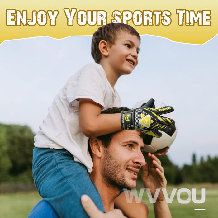 Воротарські рукавички WVVOU для дітей та підлітків, футбольні, з подвійним захистом, зручні, з супер зчепленням (жовті, розмір 9)