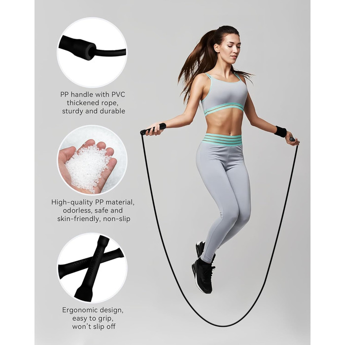 Стрибкове канат iMoebel 6 мм, 3 м, PVC, регульований, з ABS-ручкою, для дітей та дорослих, чорний