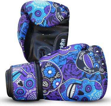 Боксерські рукавички BUDDHA FIGHT WEAR Fantasy Luzbel 14 унцій, пурпурні, для муай-тай та кікбоксингу, якісна штучна шкіра, антимікробна підкладка, посилені шви, різні дизайни