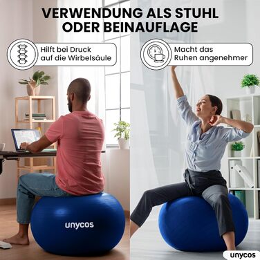 Фітбол Unycos 55/65/75 см для фітнесу, йоги, балансу та корекції. З насосом, BPA-Free, антивибуховий. #10 Зелений (55 см, #07 Темно-синій)