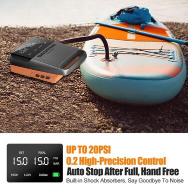 Електрична SUP-насос 13500mAh SUP Pumpe: 20 PSI, 12V DC, Автоматичне вимкнення, 6 насадок для SUP-дошок, матраців, каяків та човнів (Оранжевий)