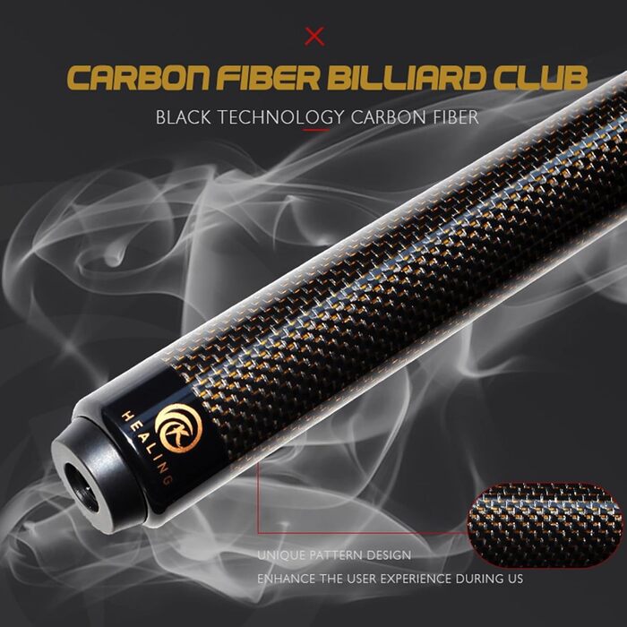 Кю (бик) для більярду KHEALING з карбону, 58 дюймів, 1/2-дюймова структура, 3-зубчастий з'єднувальний елемент, 12.4 мм наконечник, 540-567 г, для професійних гравців (жовтий)