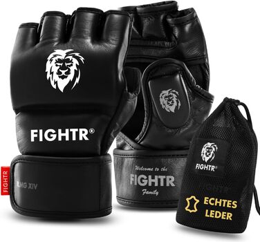 FIGHTR Pro MMA рукавички зі справжньої шкіри для греплінгу, спарингів, тренувань, кікбоксингу, муай тай, боксу, мішка, лап, для чоловіків і жінок, з сумкою, розмір S, чорні