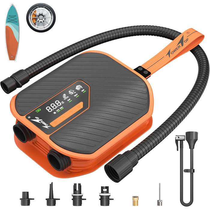 Електричний насос для SUP TowerTop 10.500 mAh, 50 PSI з вентилятором охолодження та LCD-дисплеєм – для надувних дощок