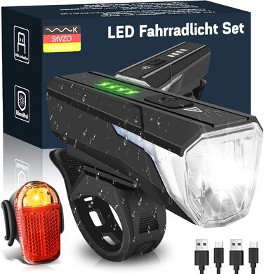 LED набір велосипедних фар 100 LUX, USB-зарядка, 2000 мАг, водонепроникні, сертифікат StVZO, для дітей та дорослих