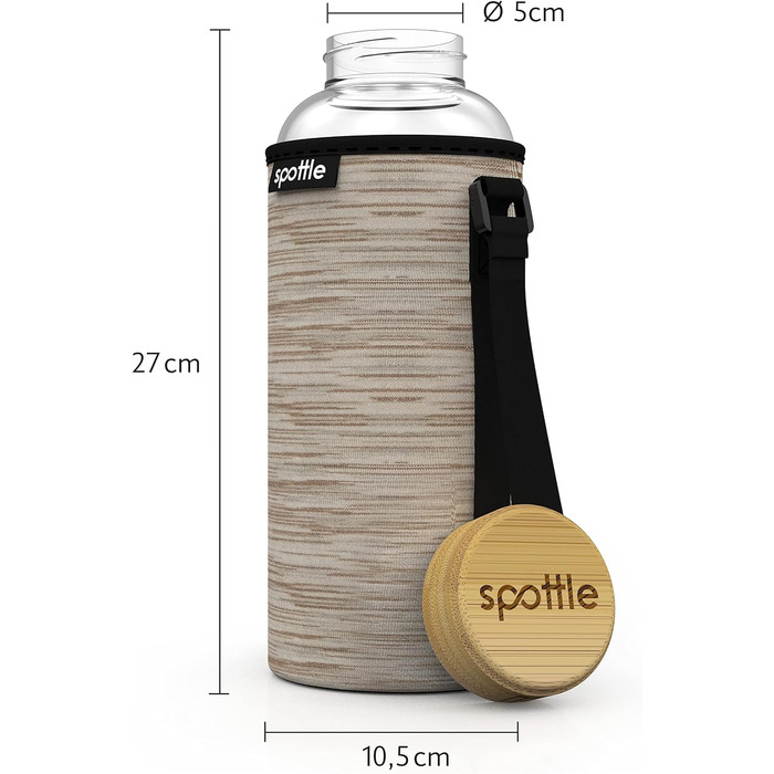 Скляна пляшка для води spottle 1,5 л з бамбуковою кришкою, широка горловина, підходить для газованої води, бежевий меланж, можна мити в посудомийній машині