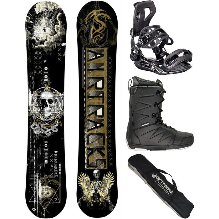 Сноуборд Airtracks для чоловіків: комплект Freeride/Freestyle з карбоновою дощечкою Wow Wide Hybrid Rocker, кріпленнями Master та чоботами, сумка SB (155, 160, 164 см)
