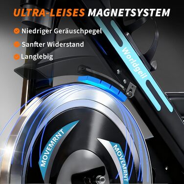 Велотренажер з магнітним опором - велотренажер з регульованим опором, тихий спінінг, висота регулюється, LCD-монітор, тримач для планшета, блакитний, великий